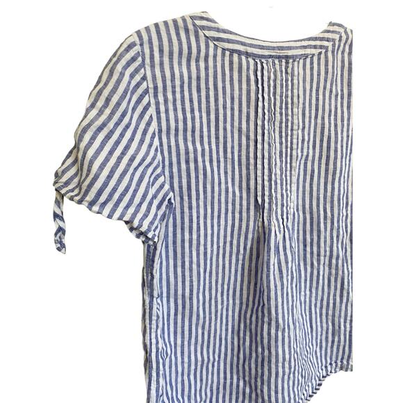 Talbots Linen White blue stripe tie sleeve top SIze XS - Picture 9 of 10
